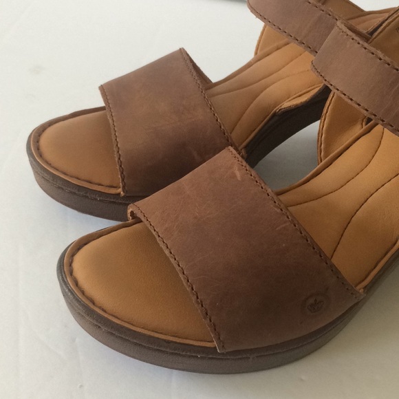 Born Shoes Womens Born Brown Leather Chunky Heel Sandals Poshmark